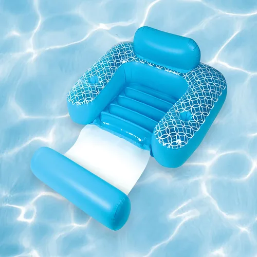 Vista 3 de Silla inflable de piscina Shangri-La azul y blanco con portavasos de 68.5 pulgadas