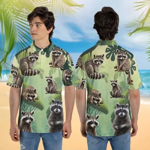 Vista 3 de Camisas polo de mapache para hombres y mujeres Camisas polo de manga corta con estampado 3D animal divertido polo de golf Dry Fit Set 1