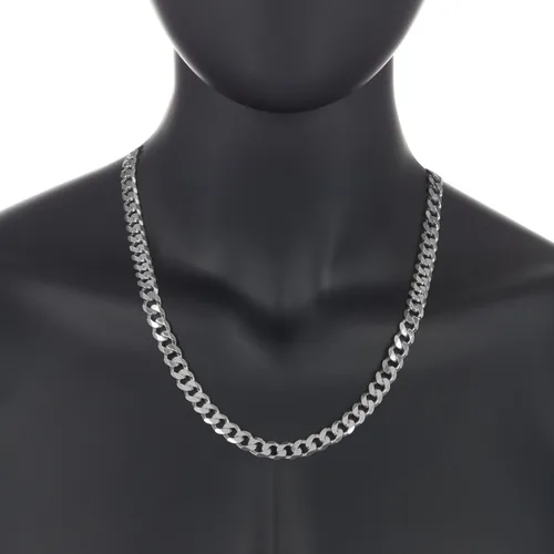 Vista 3 de Men's 8.9mm Solid .925 Sterling Silver Beveled Curb Chain Necklace + Gift Box