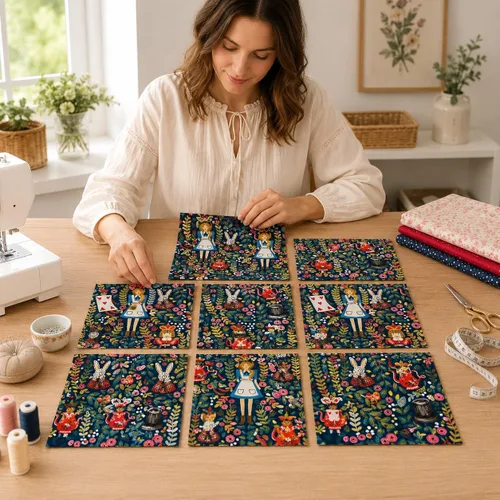 Vista 8 de Wonderland - Rifle Paper Co- Alicia en el país de las maravillas - Lienzo de lino de algodón azul marino - Tela dorada metálica - AB8025-012 1/2