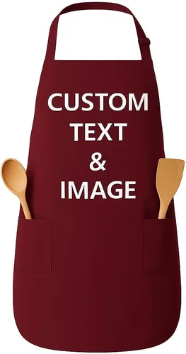 Vista 19 de Delantal personalizado con nombre o logotipo personalizado, cuello ajustable, 2 bolsillos, mezcla de algodón de fácil cuidado