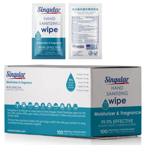 Vista 9 de Singular Wipes - Toallitas desinfectantes para manos, tamaño de viaje, 24 unidades envueltas individualmente, aroma cítrico fresco, hidratante