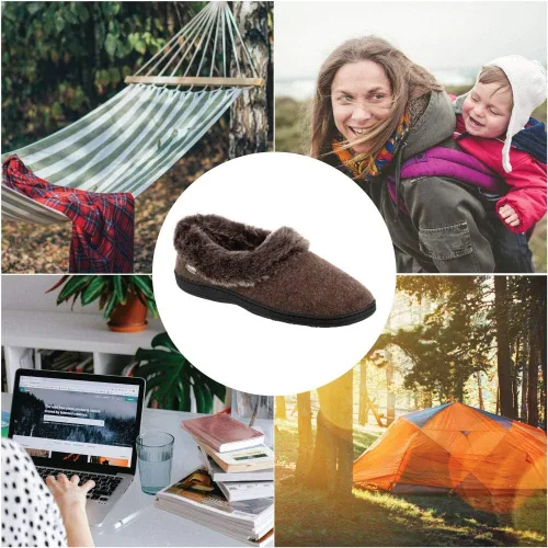Vista 4 de Acorn Pantufla con cuello de chinchilla para mujer
