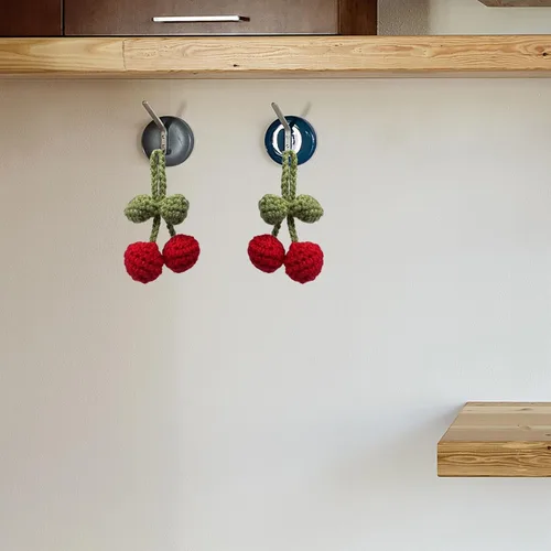 Vista 7 de 2 Pieces Handmade Cherry Decor Car Mirror Hanging Accessories Cherry Keychain Adorable Cherries Lover