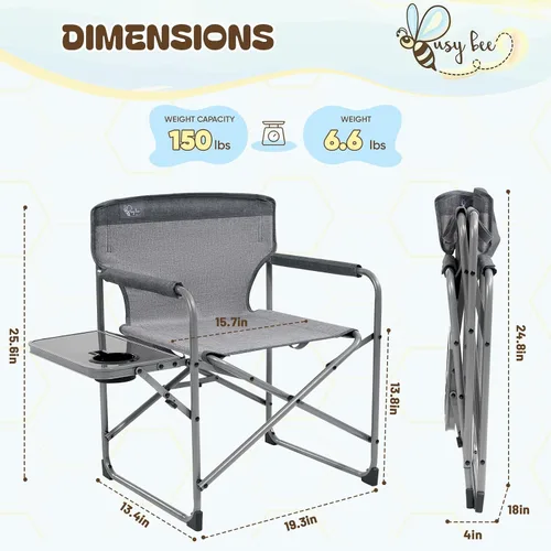 Vista 3 de Busy Bee Oversized Kids Camping Chair with Cup Holder, High Back Toddler Chair Kids Folding Chair, Perfect for Beach & Outdoor, Supports 150 Lbs.