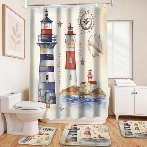 Vista 22 de Cool Modern - Juego de portaaviones para niños con cortina de ducha náutica militar y alfombras de 20 x 31 pulgadas, accesorios de baño, decoración