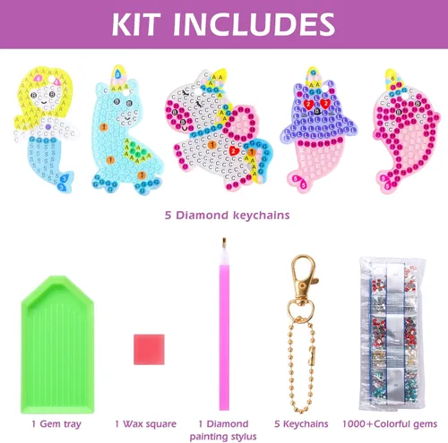 Vista 2 de MEIEST Kit de llaveros de pintura artística de diamantes con gemas y manualidades