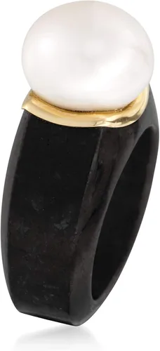 Vista 3 de Ross-Simons 13-13.5mm Cultured Pearl Ring in Black Jade and 14kt Yellow Gold