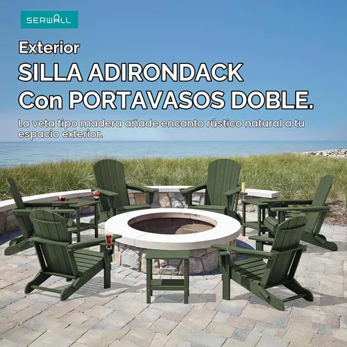 Vista 9 de SERWALL Juego de 4 sillas Adirondack para exteriores con portavasos, aguacate Palta