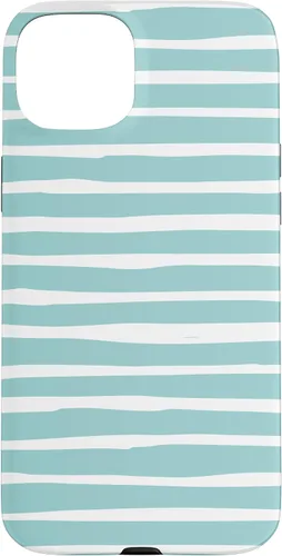 Vista 9 de iPhone 16 Cute Pastel Mint Green Aqua & White Wavy Stripe Case
