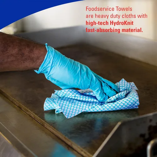 Vista 8 de WypAll CriticalClean Paños de limpieza de alto rendimiento para servicio de alimentos (05927), Toallas plegadas en cuartos, azul