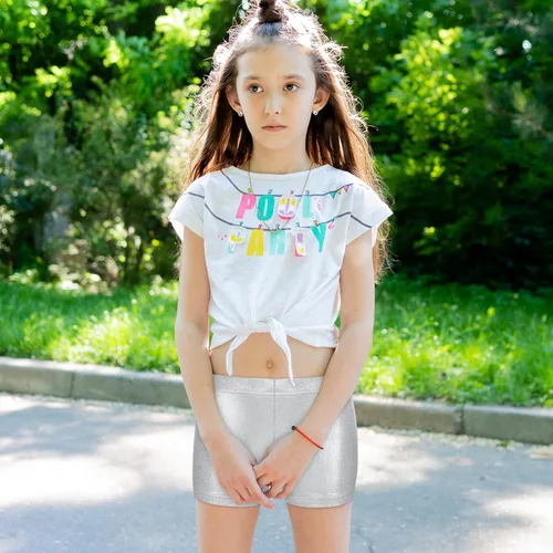 Vista 7 de SATINIOR 3 piezas de pantalones cortos de gimnasia para niñas con purpurina, pantalones cortos de ballet metálicos de elastano para niños y niñas