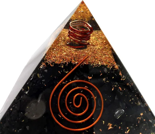 Vista 4 de Pirámide de orgón grande Cristal de pirámide de shungita Pirámide de orgonita en espiral Pirámides de órganos Curación de energía positiva
