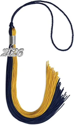Vista 61 de Endea Graduation Borla de doble color con gota de fecha plateada (negro/oro antiguo, 2025)