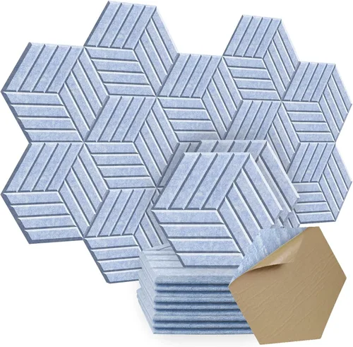 Vista 8 de SHJADE Paquete de 12 paneles acústicos autoadhesivos, 14" X 12" X 0.4" acolchado de alta densidad a prueba de sonido, aislamiento hexagonal a prueba