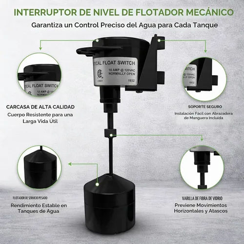 Vista 3 de Interruptor de flotador vertical para bombas de sumidero – Reemplazo de interruptor de bomba universal con cable de 10 pies, control de nivel de agua