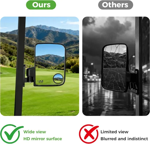 Vista 5 de 10L0L Espejo de carrito de golf sin perforación, espejos laterales con espejos de punto ciego, universal para Yamaha, Club Car, EZGO, espejos