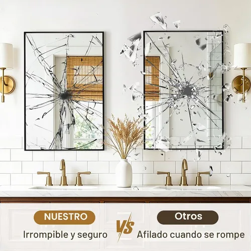 Vista 6 de Espejo rectangular para baño, 30 x 20 pulgadas, marco de metal negro, espejo de pared inastillable HD, para colgar horizontal o verticalmente, fácil