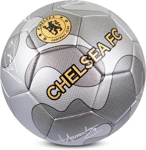 Vista 5 de Hy-Pro Fútbol con licencia oficial del Chelsea F.C. Silver Camo Signature Talla 5, azul, entrenamiento, partido, mercancía, coleccionable