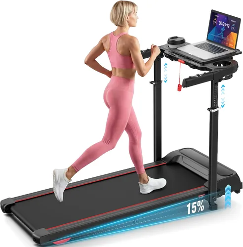 Vista 9 de Treadmill with Desk Workstation & Adjustable Height, 450 lbs Weight Capacity, Folding Incline Treadmill with Handle Bar, Portable Ultra-Quiet 3.5HP