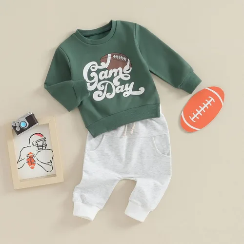 Vista 2 de AEEMCEM Conjunto de sudadera con cuello redondo y pantalones deportivos para niños pequeños
