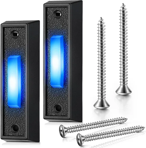Vista 9 de 1 botón de timbre iluminado con cable, interruptor LED azul, negro, luz azul