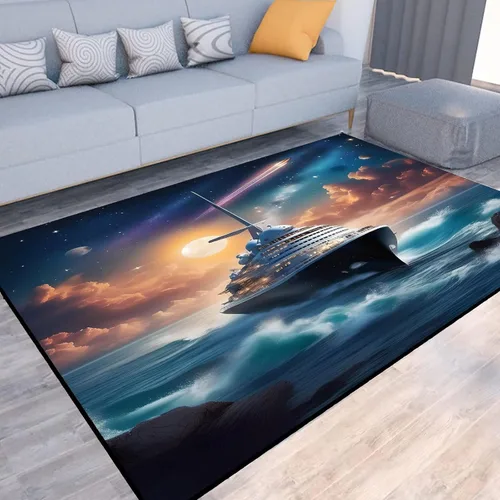 Vista 4 de Alfombra de galaxia de 2 x 3 pies, alfombra espacial para niños y niñas, dormitorio, sala de estar, océano, transbordador, barco, alfombra de noche