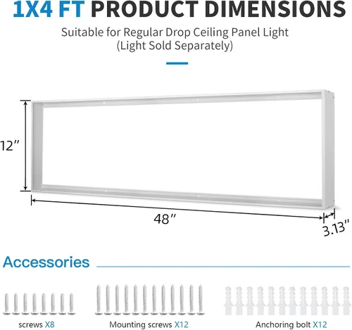 Vista 3 de Kit de montaje en superficie de 1 x 4 para panel plano LED, marco de techo de aluminio para 12 x 48 x 3.13 pulgadas, bueno para panel iluminado