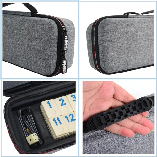 Vista 3 de Rummy Cube Game Original Rummy Tiles Juego de viaje con 4 estantes antideslizantes, funda de transporte rígida de EVA, números codificados por