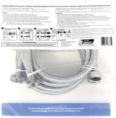 Vista 5 de Certified Appliance WM48SS2PK paquete de 2 conectores de 48 pulgadas flexibles de acero inoxidable para máquina lavarropa