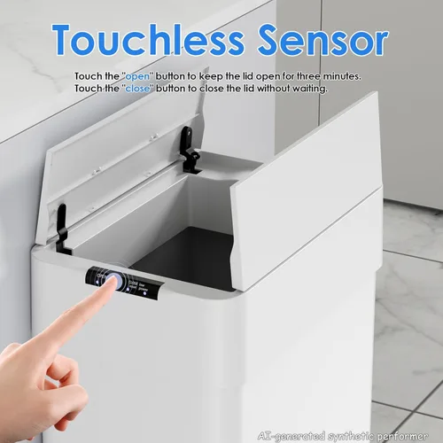 Vista 5 de Basurero automático con sensor de movimiento sin contacto de 13.2 galones, cubo de basura inteligente con tapa de cierre suave, anillo de retención