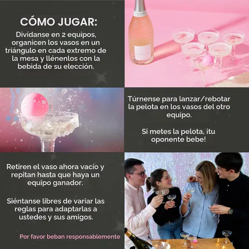 Vista 4 de Talking Tables Prosecco Pong - Juego de beber Incluye 12 vasos y 3 bolas Juegos de fiesta para despedida de soltera, noche de niñas, cumpleaños