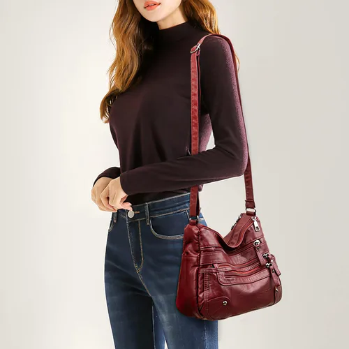 Vista 7 de WITERY Bolso Crossboby para mujer Bolso de hombro de piel sintética suave con múltiples bolsillos con correa ajustable
