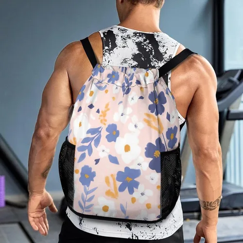 Vista 8 de Floral Backdrop Flowers Drawstring Backpack Drawstring Bags Drawstring Sport Bag Sports Gym Bag with Pockets for Women Men