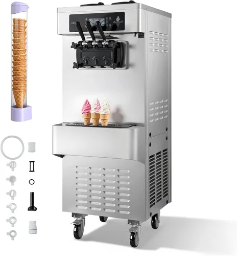 Vista 11 de VEVOR Máquina de helados comercial, rendimiento de 20-28 L/H, 2200 W 3 sabores para encimera de helado suave con 2 tolvas de 6 L y agitación