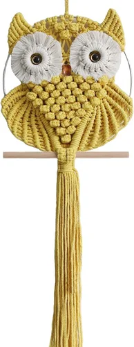 Vista 11 de Achart Colgante de Pared de Macramé de Búho - Tapiz Bohemio Tejido a Mano - Decoración de Pared de Macramé - Decoración de Búho para Dormitorio