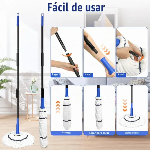 Vista 7 de Cabezal de repuesto para mopa giratoria, repuesto de mopa de microfibra para vinilo de madera dura, azulejos, limpieza doméstica comercial, seguro