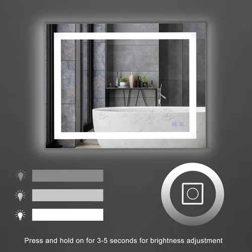 Vista 6 de Bonnlo Espejo de baño LED antiempañador de 32 "24" con luces táctiles/regulables