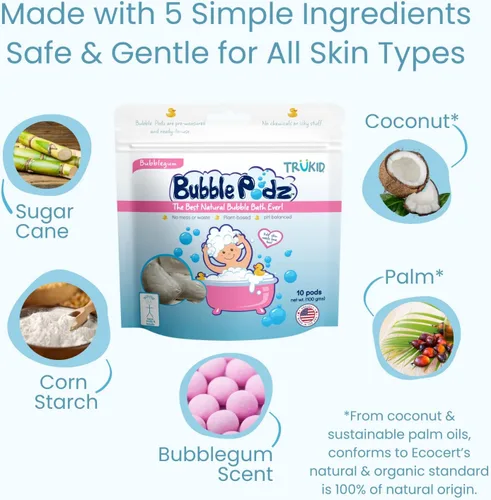 Vista 5 de TruKid Bubble Podz - Baño de burbujas para niños, niños pequeños y bebés, bomba de baño suave y refrescante sin lágrimas para piel sensible