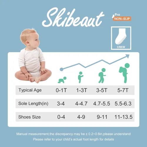 Vista 5 de SkiBeaut Calcetines para niños pequeños, calcetines para niños con agarres, 12 pares antideslizantes para niños pequeños y niñas con agarre para 1-7