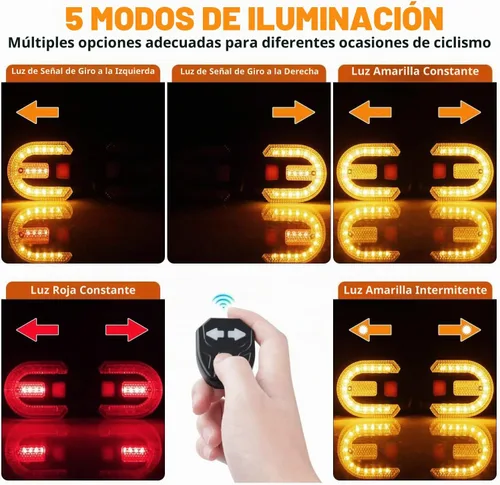 Vista 2 de Luces traseras de bicicleta con señales de giro, control remoto inalámbrico, carga USB, luz trasera de bicicleta, luces de bicicleta integradas e