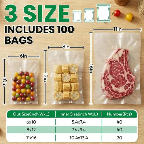 Vista 7 de FUNFERY Bolsas selladoras al vacío para alimentos, galones precortados de 11 x 16 pulgadas, cuarto de galón de 8 x 12 pulgadas, pinta de 6 x 10