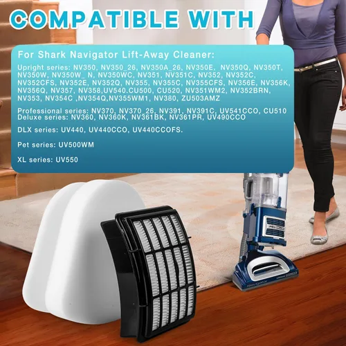 Vista 2 de Filtro de repuesto NV360 para Shark Navigator Lift Away Vacuum ZU503AMZ, NV350, NV351, NV352, NV355, NV356E, NV357, NV360, NV370, UV550, 1 HEPA + 2