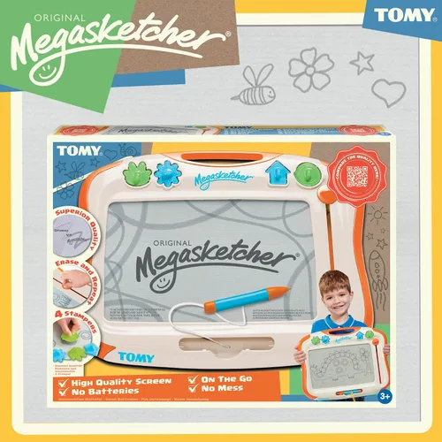 Vista 4 de Tom y Megasketcher - Pizarra magnética para dibujar Bloc de escritura grande con borrador mágico Juegos de viaje para niños de 3, 4, 5, 6 y más