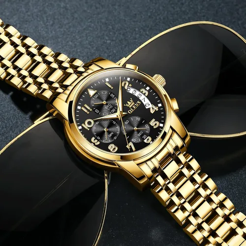 Vista 7 de OLEVS Reloj cronógrafo para hombre, esfera grande, multifuncional, fácil de leer, de acero inoxidable, analógico, de cuarzo, con fecha, de lujo