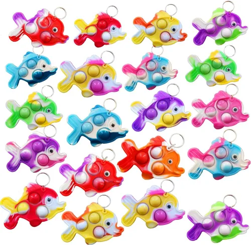 Vista 6 de 30 paquetes divertidos de regalo de verano únicos mini peces surtidos juguetes de burbujas para niños, niños, aula, estudiantes, regalos