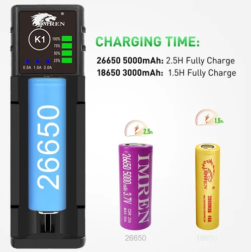 Vista 2 de IMREN Cargador de Batería 18650 de Una Sola Ranura, Cargador de Iones de Litio de 3.7V para Baterías 18650 18500 18350 20700 21700 26650