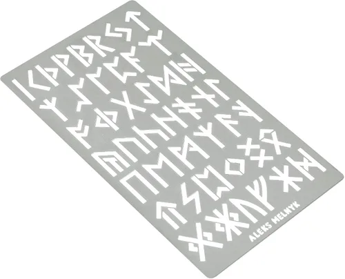 Vista 2 de Aleks Melnyk No.35 Plantilla de metal, runas Futhark Elder, Alfabeto antiguo, alfabeto mágico de sigil 1 PC, Plantilla para leña, Grabado