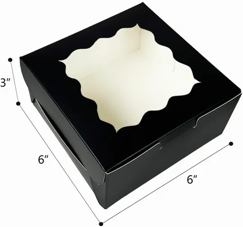 Vista 5 de Bakepacker 100 piezas Cajas Negras para Galletas 6x6x3 pulgadas Fácil Montaje Cajas de Pastelería Macarrones Cajas de Panadería con Ventana