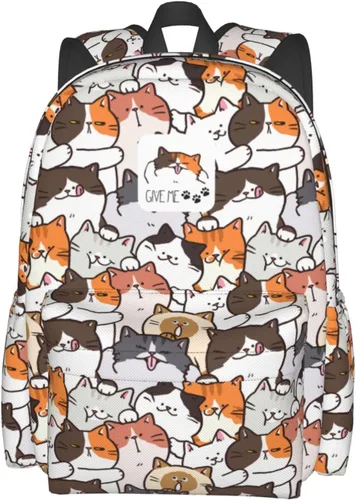 Vista 2 de Mochila Escolar Ligera Bolsa de Libros Mochila de Día Casual para Niñas Niños Mujeres Hombres Viaje Laptop 16 Pulgadas, Gato, Mochilas Daypack